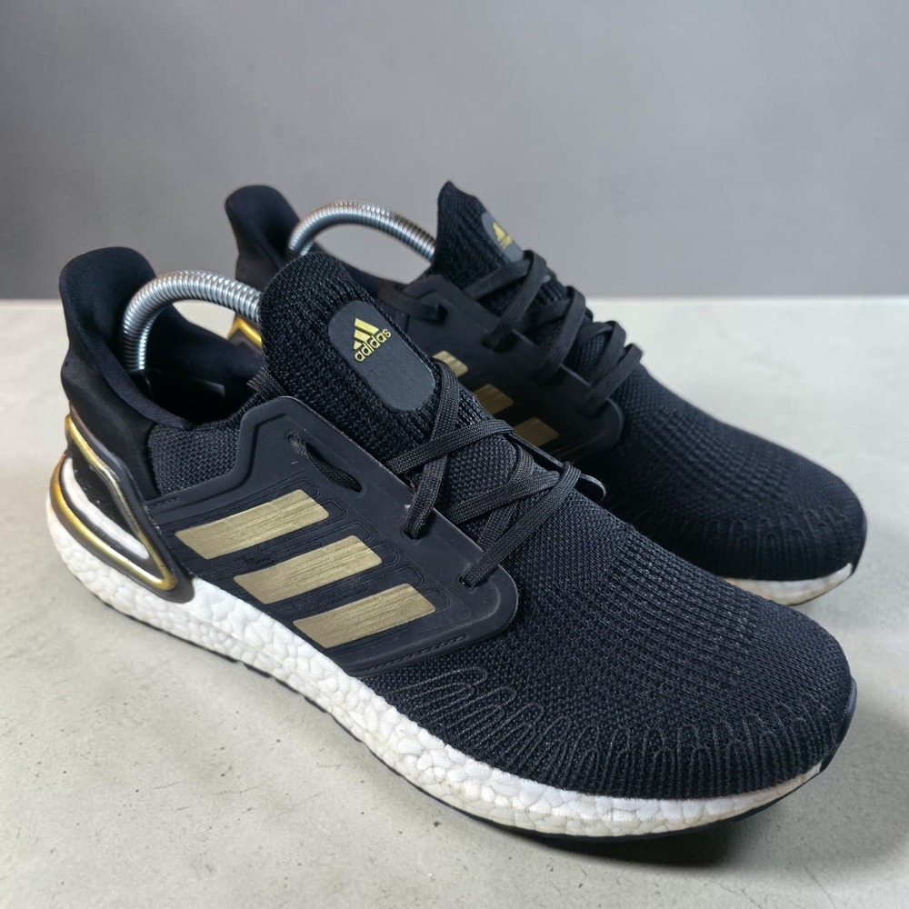 Adidas UltraBoost 20 Black Gold Metallic Running Shoes Sneakers Men's 9.5 *Flaw.